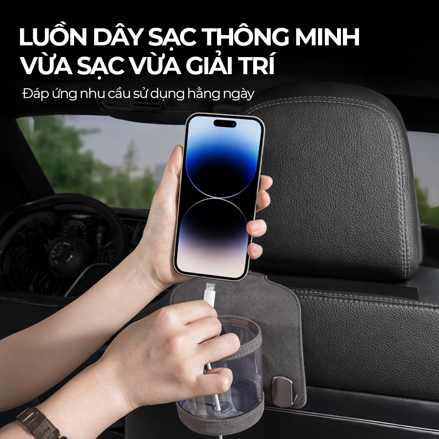 CIND BO-L021 (Xám) Móc treo đôi + đựng ly sau ghế (da)
