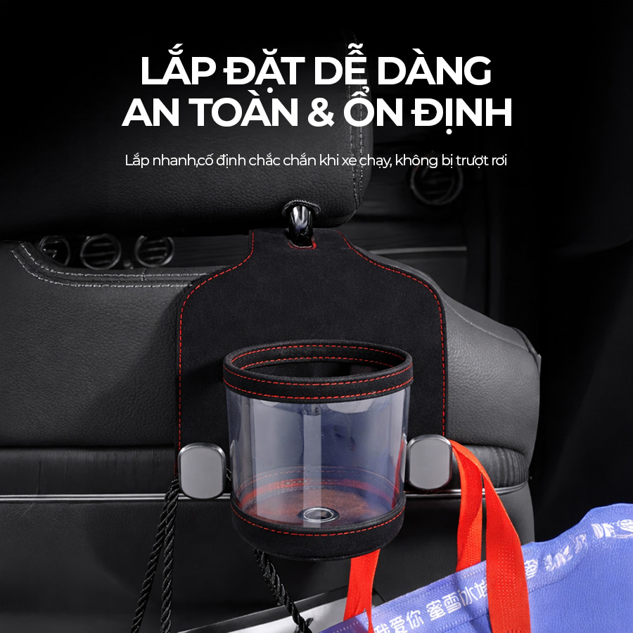 CIND BO-L021 (Đen) Móc treo đôi + đựng ly sau ghế (da)