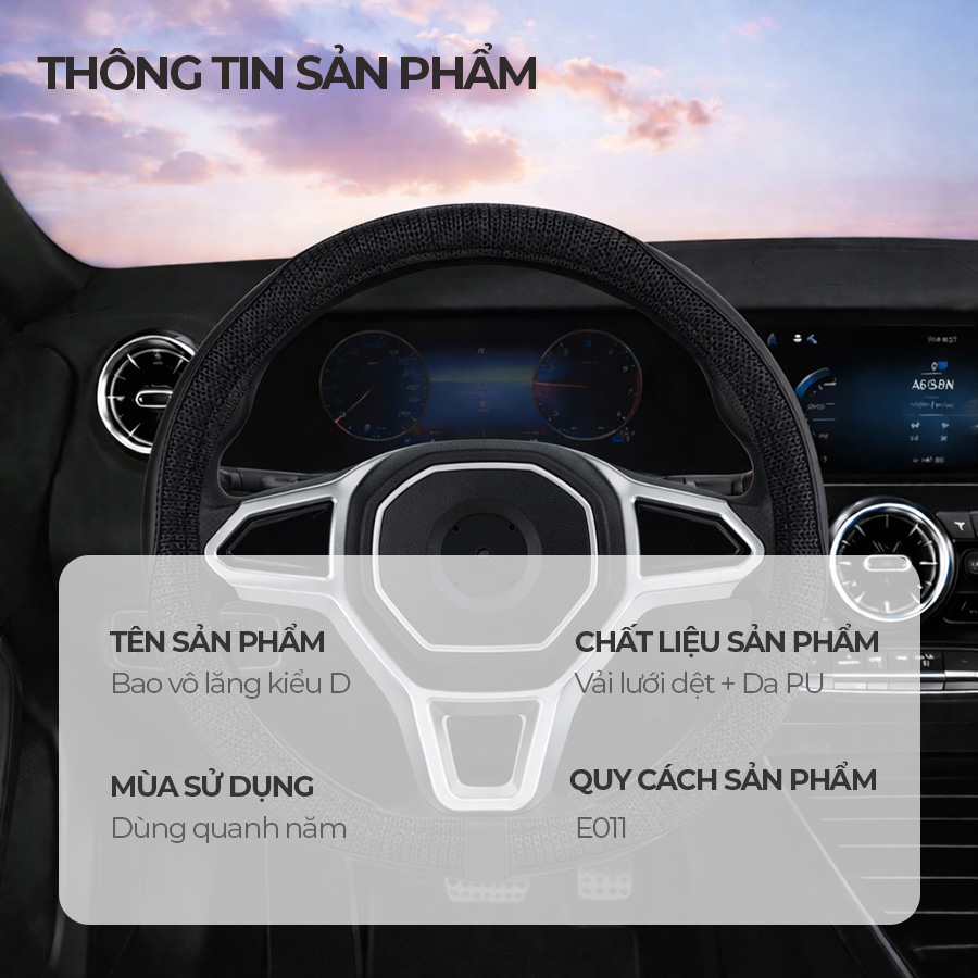 Bao vô lăng CIND PU+TPE E011 size M đen/đen