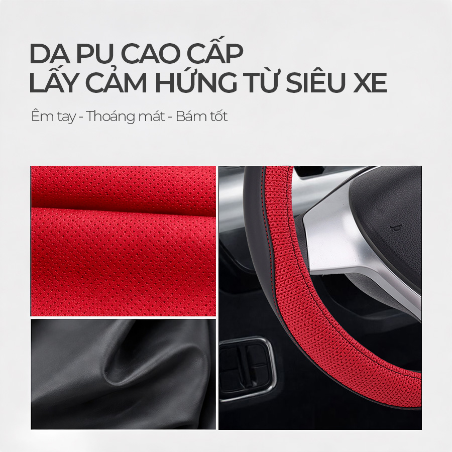 Bao vô lăng CIND PU+TPE E011 size M đen/đỏ