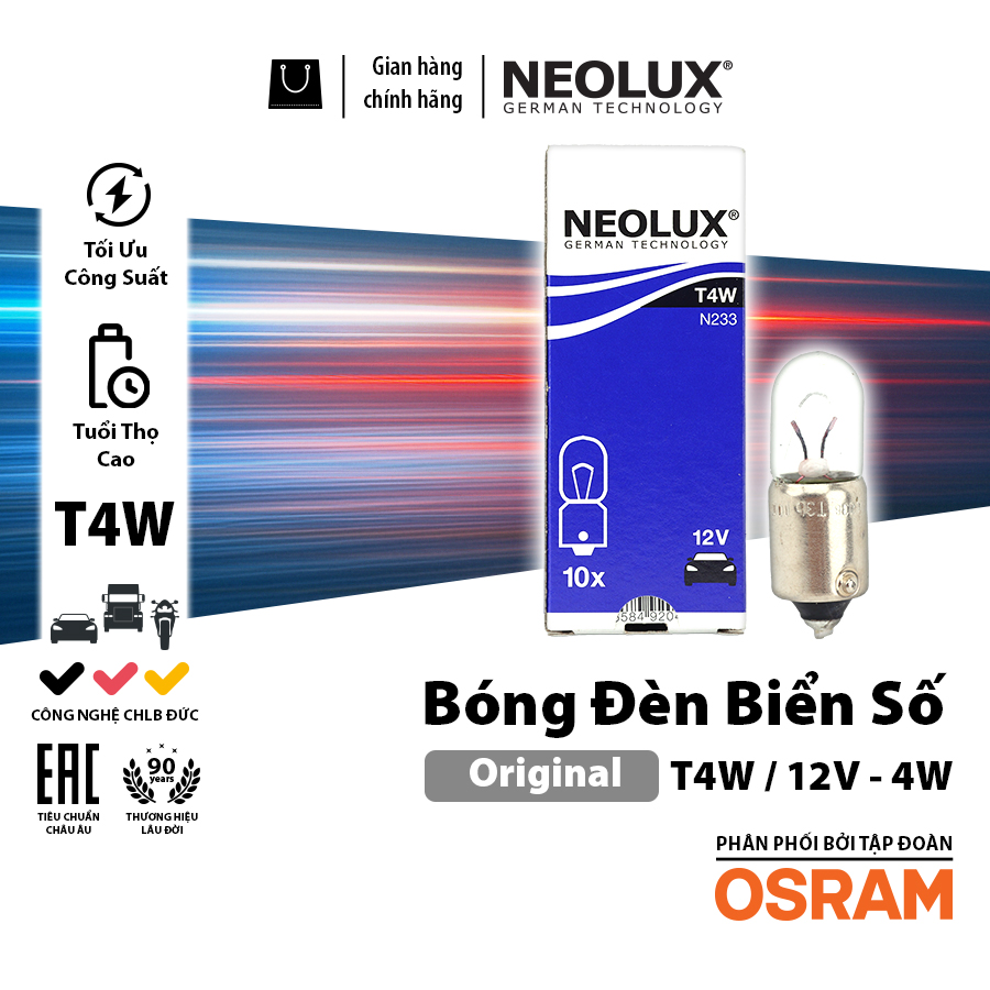 Bóng đèn biển số T4W (BA9s) 12V 4W N233 Hiệu NEOLUX