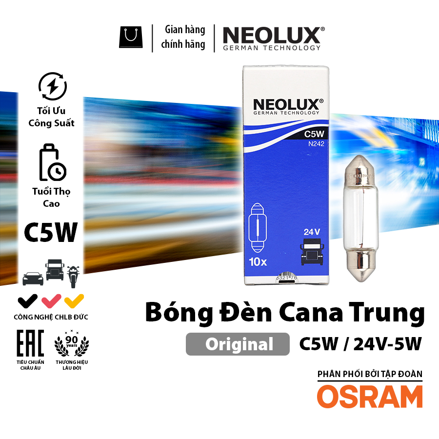 Bóng Cana Trung C5W SV8.5 24V 5W T11*38 N242 Hiệu NEOLUX