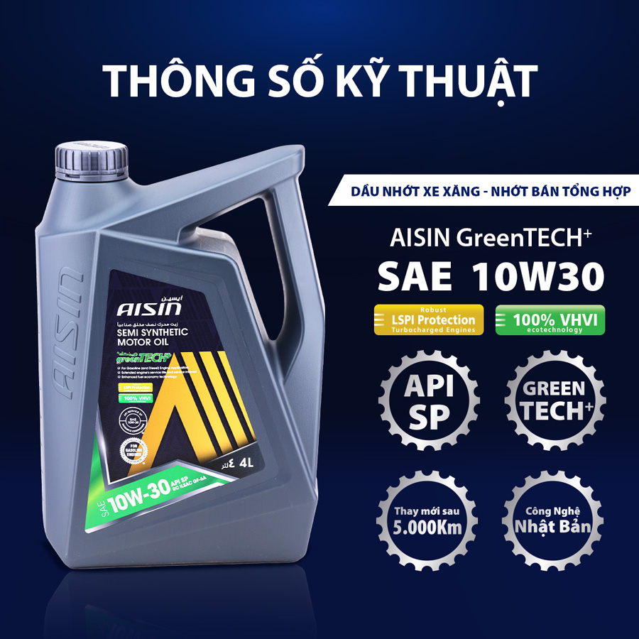 Nhớt Động Cơ Aisin 10W-30 SP PLUS ESSP1034PB greenTECH+ Semi Synthetic 4 Lít