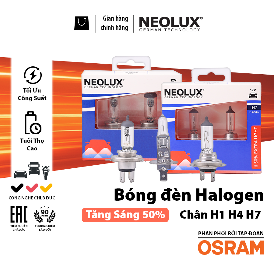 Bóng Halogen Tăng Sáng 50% H7 12V 55W N499EL-2SCB Hiệu Neolux