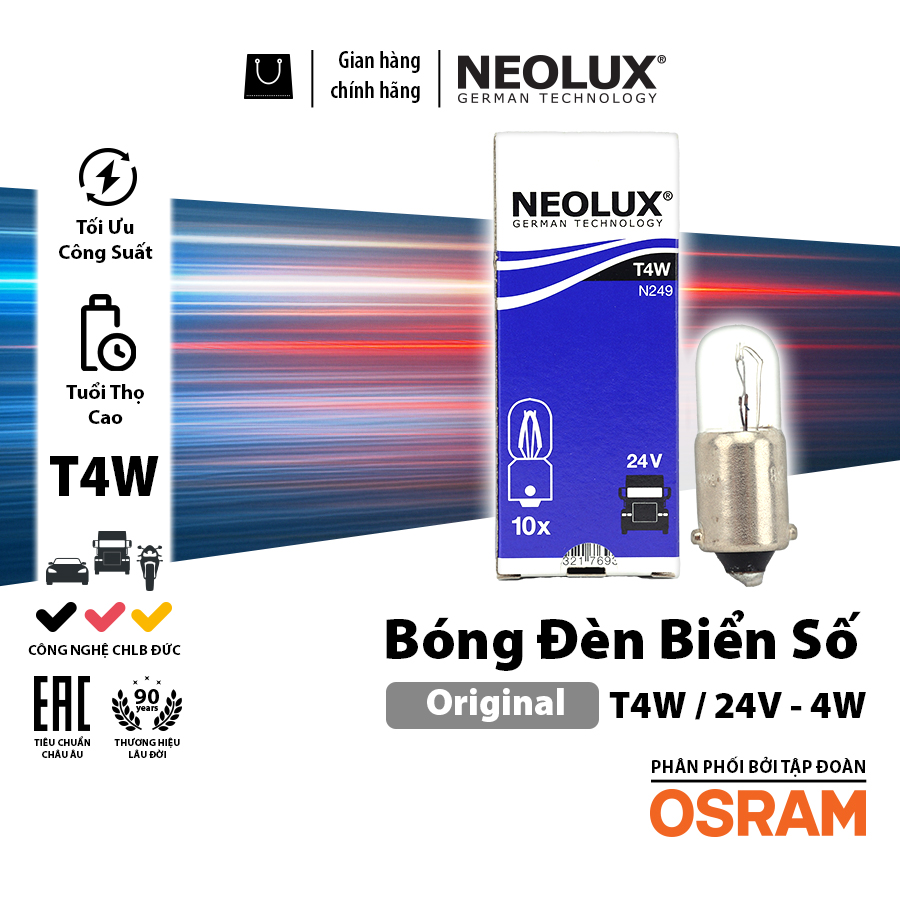 Đèn biển số T4W (BA9s) 24V 4W N249 Hiệu NEOLUX