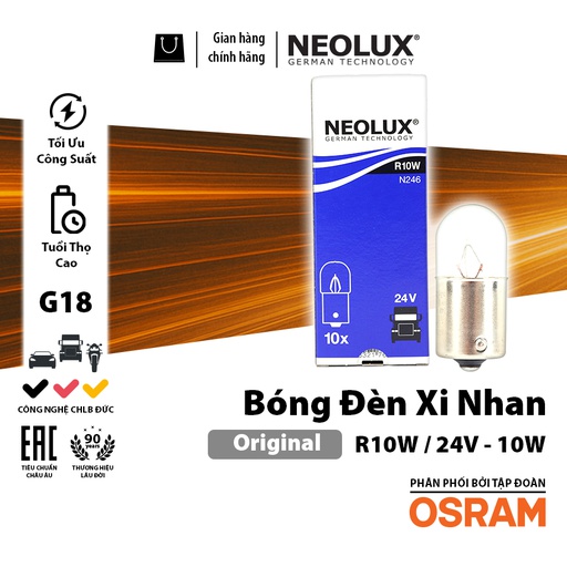 [BDNLXG1824VN246] Bóng xi nhan 1 tim G18 (chân thẳng) 24V 10W (BA15S) N246 Hiệu NEOLUX