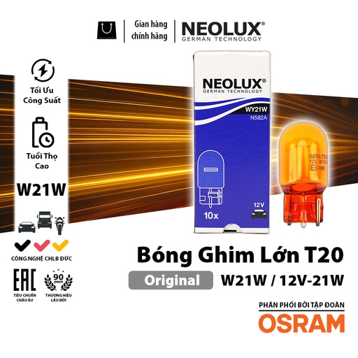[BDNLXT2012VN582A] Bóng gim lớn T20 1 tim (W21W) (màu vàng) 12V 21W N582A Hiệu NEOLUX