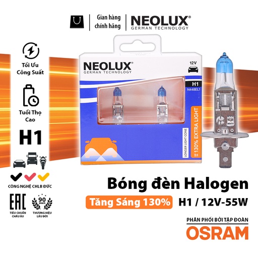 [BDNLXH112VN448EL1130] Bóng Halogen Tăng Sáng 130% H1 12V 55W N448EL1-2SCB Hiệu Neolux