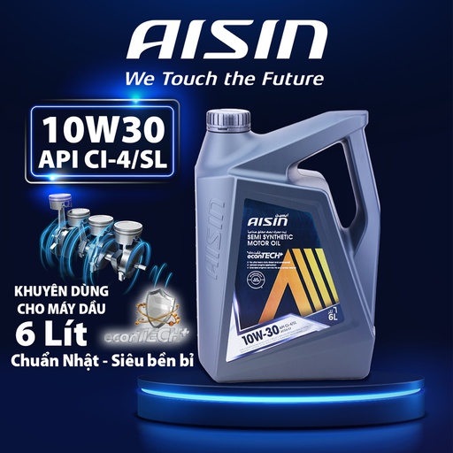 [9NAECSI1036PN] Nhớt Động Cơ Aisin 10W-30 CI-4/SL econTECH+ Semi Synthetic 6 Lít ECSI1036PB