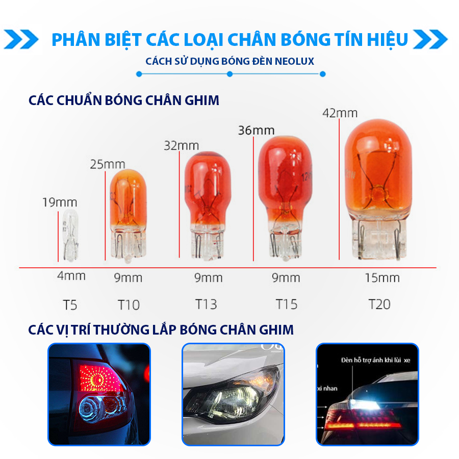 Bóng gim nhỏ T10 (W5W) VÀNG 12V 5W N501A Hiệu NEOLUX