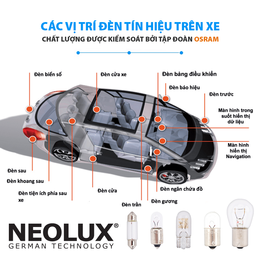 Bóng gim nhỏ T10 (W5W) VÀNG 12V 5W N501A Hiệu NEOLUX