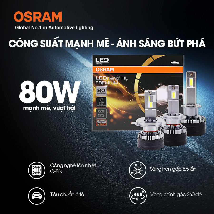 Bóng Led Pocky 2 H4-H19 H6204CW 12V 80W 6000K 2 bóng/hộp Hiệu Osram