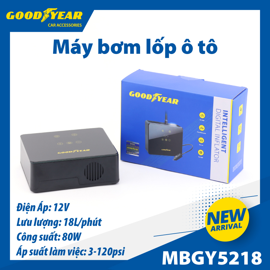 Máy bơm thông minh kỹ thuật số GOODYEAR GY-5218 12V-80W-10A, Áp suất xả tối đa : 120psi