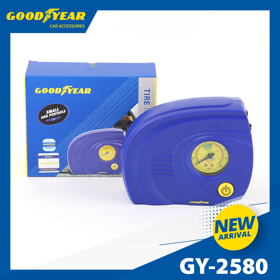 Máy bơm hơi mini Ovan GOODYEAR GY-2580 12V-120W-10A, 80psi-30L/min mặt đồng hồ cơ