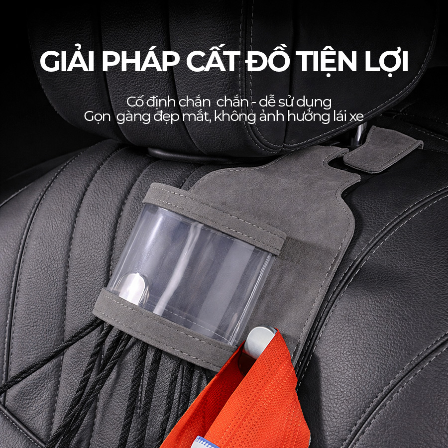 CIND BO-L021 (Xám) Móc treo đôi + đựng ly sau ghế (da)