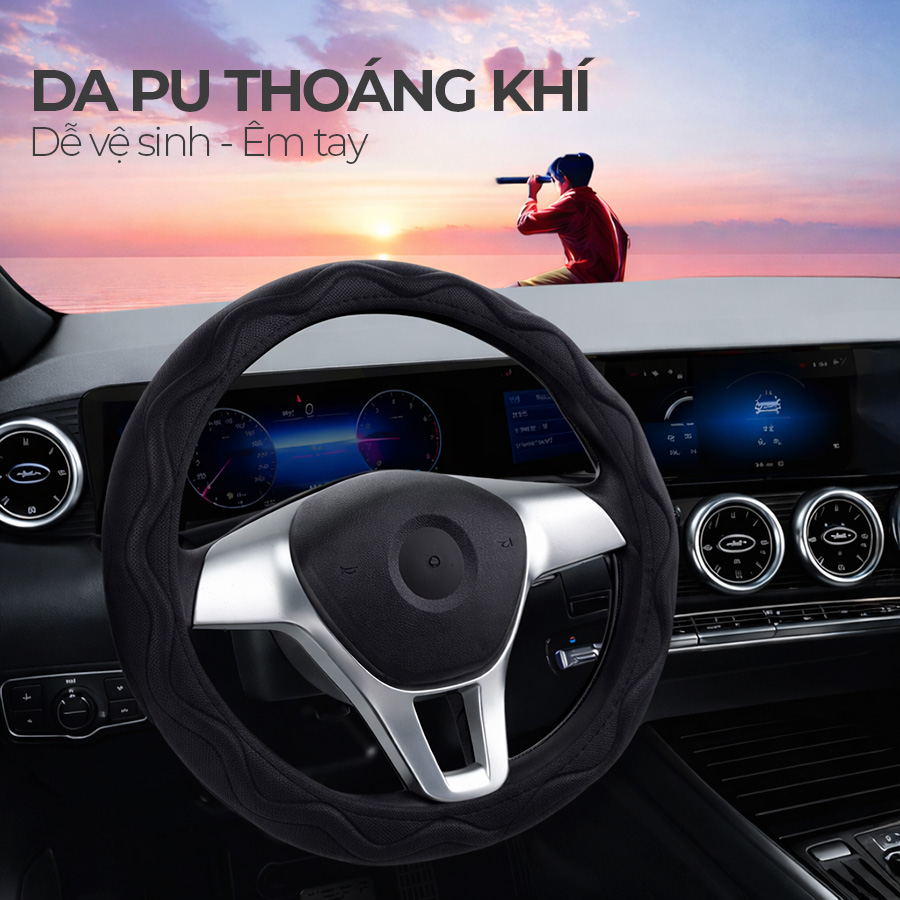 Bao vô lăng CIND  PU+TPE kiểu D Y019D size M đen