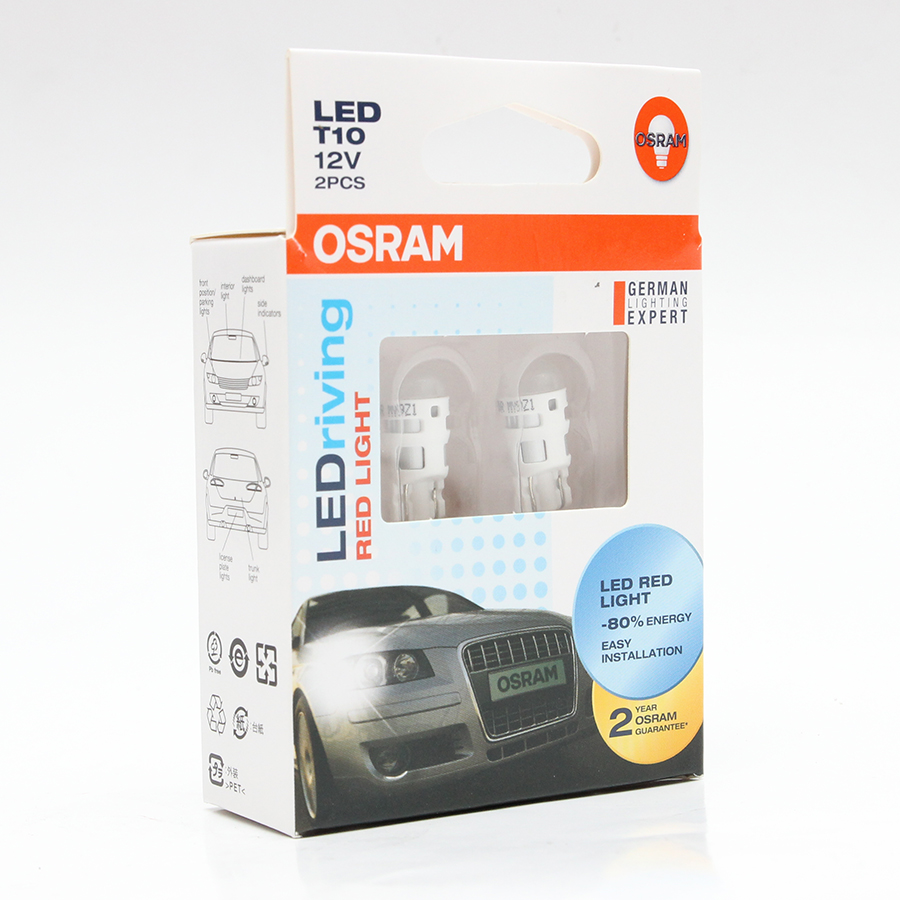 Bóng gim nhỏ T10 (W5W) - 12V (đỏ) 2880R LED Standard Hiệu Osram