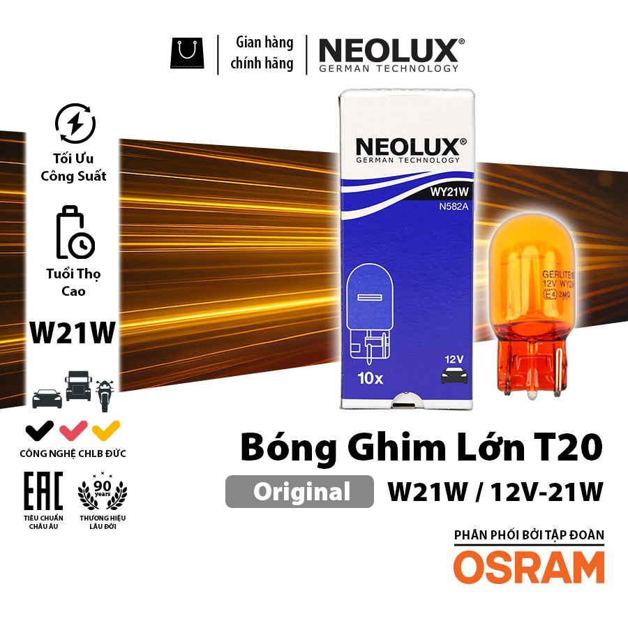 [BDNLXT2012VN582A] Bóng gim lớn T20 1 tim (W21W) (màu vàng) 12V 21W N582A Hiệu NEOLUX