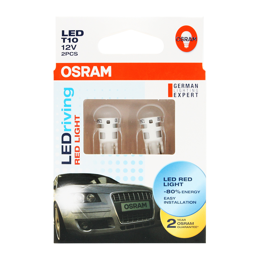 [BDOT1012V2880R] Bóng Led Chân Ghim Nhỏ Standard Retrofit W5W 12V Màu Đỏ 2880R Hiệu Osram