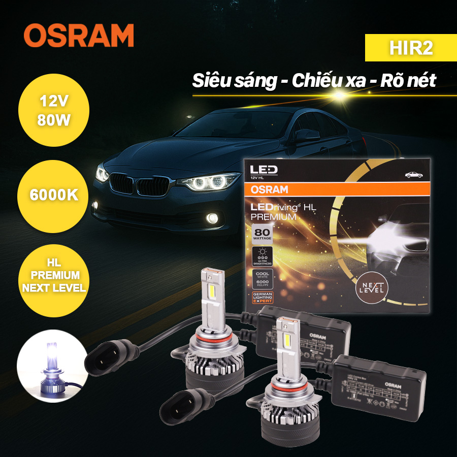 [BDOLEDH9012CW] Bóng Led Pocky 2 HIR 2 H9012CW 12V 80W 6000K 2 bóng/hộp Hiệu Osram