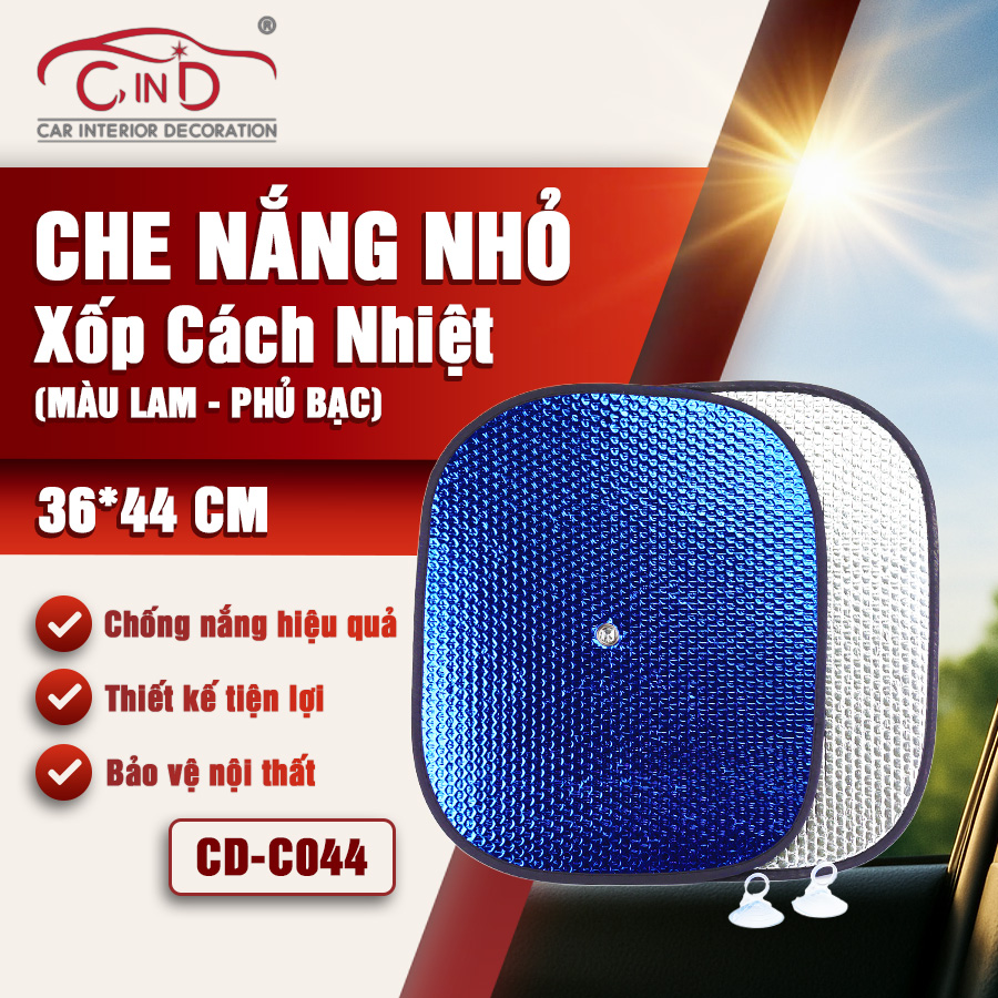 [CNLXCDC044L] Che nắng xốp tròn nhỏ CIND (màu bạc/Lam) CD-C044 36*44CM 1SET/2PCS 