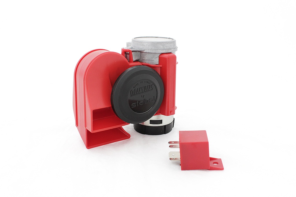 [KS11690047] Kèn ốc hơi Nautilus compact Stebel (đỏ) 12V (11690047) có rờ le - ép vĩ
