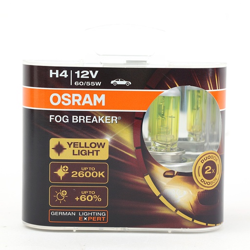 [BDO62193FBRHCB] Bóng Halogen Phá Sương H4 12V 60/55W P43T  62193FBR-HCB Yellow Hiệu Osram