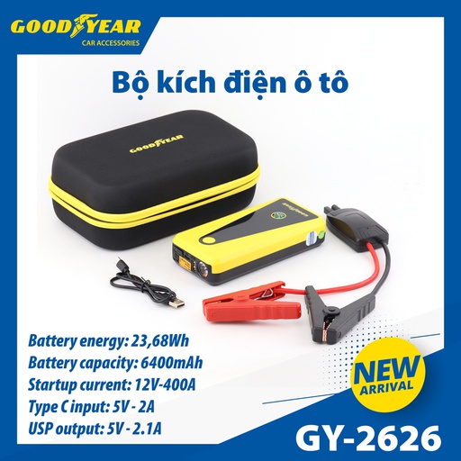 [BKDGY2626] Bộ kích điện GOODYEAR GY-2626 12V 6400mAh - 400A - 22.35Wh - 1.6A mặt đồng hồ điện tử