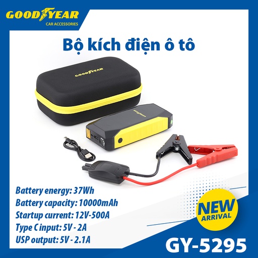 [BKDGY5295] Bộ kích điện GOODYEAR GY-5295 12V 10000mAh - 500A - 37Wh - 2.5A mặt đồng hồ điện tử