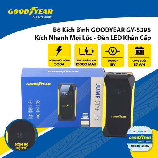 [BKDGY5295] Bộ kích điện GOODYEAR GY-5295 12V 10000mAh - 500A - 37Wh - 2.5A mặt đồng hồ điện tử