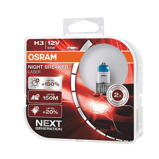 [BDOH312V64151NL] Bóng Halogen Tăng Sáng 150% Night Breaker Laser H3 12V 55W 64151NL-HCB Hiệu Osram